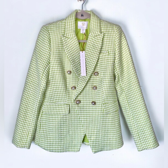 NWT House of Harlow 1960 Lime Green Houndstooth Blazer - Size Small - Picture 2 of 12